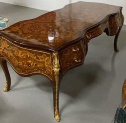Casa Padrino scrivania barocco intarsi in mogano / oro - Scrivania stile antico fatta a mano con 5 cassetti - Mobili per ufficio barocco
