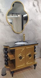 Casa Padrino ensemble de salle de bains baroque noir / or - 1 Table de Lavage avec Lavabo en Céramique & 1 Miroir Mural - Meubles de Salle de Bain Baroques