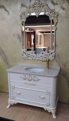 Casa Padrino ensemble de salle de bains baroque blanc / or - 1 Table de Lavage avec Dessus en Marbre et Lavabo en Céramique & 1 Miroir Mural - Magnifiques meubles de salle de bain de style baroque