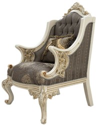 Casa Padrino poltrona barocco di lusso grigio / marrone / bianco / oro / argento - Poltrona da soggiorno fatta a mano con motivo elegante e strass - Mobili da soggiorno barocco - Nobile e Magnifico