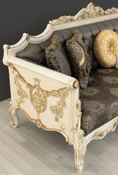Casa Padrino luxury baroque sofa gray / brown / white / gold / silver - Handmade living room sofa with elegant pattern and rhinestones - Baroque living room furniture - Noble & Magnificent