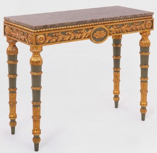 Casa Padrino console baroque de luxe gris / or antique / marron - Table console en bois massif fabriquée à la main avec des décorations élégantes et un plateau en marbre - Mobilier Baroque