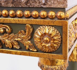 Luxus Barock Mahagoni Konsole mit Marmorplatte Grau Antik Gold Braun Luxury Baroque Mahogany Console with Marble Top Gray Antique Gold Brown