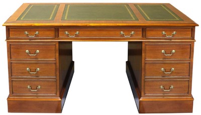 Casa Padrino bureau de luxe marron clair / vert / or 140 x 70 x H. 78 cm - Table de bureau en bois massif à l'anglaise - Mobilier de bureau de luxe