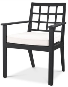 Casa Padrino chaise de salle à manger de luxe avec accoudoirs noir / blanc 64,5 x 65 x H. 88,5 cm - Chaise en aluminium résistant aux intempéries avec coussin d'assise - Chaise de Terrasse de Jardin