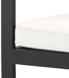 Casa Padrino silla de comedor de lujo con reposabrazos negro / blanco 64,5 x 65 x A. 88,5 cm - Silla de aluminio resistente a la intemperie con cojín de asiento - Silla de Jardín de Terraza
