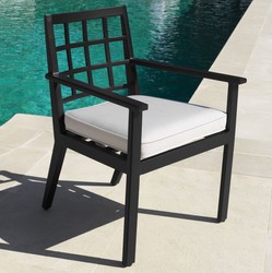 Casa Padrino silla de comedor de lujo con reposabrazos negro / blanco 64,5 x 65 x A. 88,5 cm - Silla de aluminio resistente a la intemperie con cojín de asiento - Silla de Jardín de Terraza