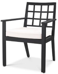 Casa Padrino silla de comedor de lujo con reposabrazos negro / blanco 64,5 x 65 x A. 88,5 cm - Silla de aluminio resistente a la intemperie con cojín de asiento - Silla de Jardín de Terraza
