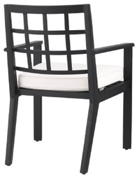 Casa Padrino silla de comedor de lujo con reposabrazos negro / blanco 64,5 x 65 x A. 88,5 cm - Silla de aluminio resistente a la intemperie con cojín de asiento - Silla de Jardín de Terraza