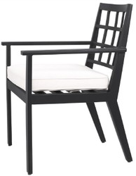 Casa Padrino silla de comedor de lujo con reposabrazos negro / blanco 64,5 x 65 x A. 88,5 cm - Silla de aluminio resistente a la intemperie con cojín de asiento - Silla de Jardín de Terraza