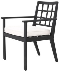 Casa Padrino silla de comedor de lujo con reposabrazos negro / blanco 64,5 x 65 x A. 88,5 cm - Silla de aluminio resistente a la intemperie con cojín de asiento - Silla de Jardín de Terraza
