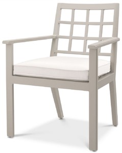 Casa Padrino chaise de salle à manger de luxe avec accoudoirs sable / blanc 64,5 x 65 x H. 88,5 cm - Chaise en aluminium résistant aux intempéries avec coussin d'assise - Chaise de Terrasse de Jardin