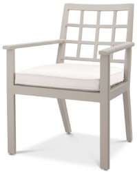 Luxus Garten Terrassen Esszimmerstuhl Küchenstuhl mit Armlehnen Sandfarben Weiß Luxury Garden Terraces Dining Room Chair Kitchen Chair with Armrests Sand White