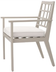 Luxus Garten Terrassen Esszimmerstuhl Küchenstuhl mit Armlehnen Sandfarben Weiß Luxury Garden Terraces Dining Room Chair Kitchen Chair with Armrests Sand White