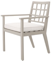 Luxus Garten Terrassen Esszimmerstuhl Küchenstuhl mit Armlehnen Sandfarben Weiß Luxury Garden Terraces Dining Room Chair Kitchen Chair with Armrests Sand White