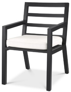 Casa Padrino chaise de salle à manger de luxe avec accoudoirs noir / blanc 56 x 66,5 x H. 87 cm - Chaise en aluminium résistant aux intempéries avec coussin d'assise - Chaise de Terrasse de Jardin