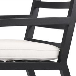 Casa Padrino luxury dining chair with armrests black / white 56 x 66.5 x H. 87 cm - Weatherproof aluminum chair with seat cushion - Garden Terrace Chair - Luxury Quality