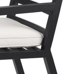 Casa Padrino luxury dining chair with armrests black / white 56 x 66.5 x H. 87 cm - Weatherproof aluminum chair with seat cushion - Garden Terrace Chair - Luxury Quality