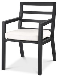 Casa Padrino luxury dining chair with armrests black / white 56 x 66.5 x H. 87 cm - Weatherproof aluminum chair with seat cushion - Garden Terrace Chair - Luxury Quality