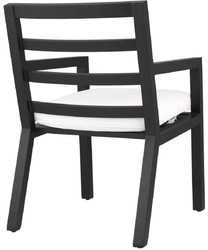 Casa Padrino luxury dining chair with armrests black / white 56 x 66.5 x H. 87 cm - Weatherproof aluminum chair with seat cushion - Garden Terrace Chair - Luxury Quality