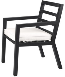 Casa Padrino luxury dining chair with armrests black / white 56 x 66.5 x H. 87 cm - Weatherproof aluminum chair with seat cushion - Garden Terrace Chair - Luxury Quality