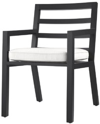 Casa Padrino luxury dining chair with armrests black / white 56 x 66.5 x H. 87 cm - Weatherproof aluminum chair with seat cushion - Garden Terrace Chair - Luxury Quality