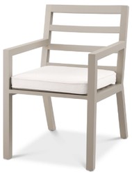 Casa Padrino sedia da pranzo di lusso con braccioli sabbia / bianco 56 x 66,5 x A. 87 cm - Sedia in alluminio resistente alle intemperie con cuscino del sedile - Sedia da Terrazza da Giardino