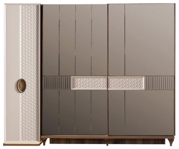 Casa Padrino Luxury Art Deco Bedroom Cabinet White / Brown 261 x 73 x H. 221 cm - Mirrored Solid Wood Wardrobe - Art Deco Bedroom Furniture