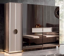 Casa Padrino Luxury Art Deco Bedroom Cabinet White / Brown 261 x 73 x H. 221 cm - Mirrored Solid Wood Wardrobe - Art Deco Bedroom Furniture