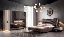 Casa Padrino Luxury Art Deco Bedroom Cabinet White / Brown 261 x 73 x H. 221 cm - Mirrored Solid Wood Wardrobe - Art Deco Bedroom Furniture