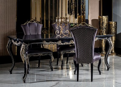 Casa Padrino ensemble de salle à manger baroque de luxe violet / noir / or - 1 Table à Manger et 6 Chaises de Salle à Manger - Mobilier de salle à manger baroque - Noble & Magnifique