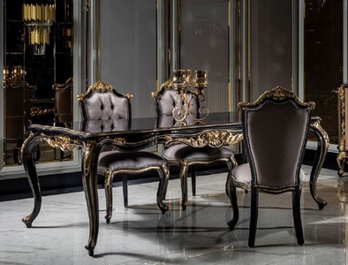 Casa Padrino ensemble de salle à manger baroque de luxe argent / noir / or - 1 Table à Manger et 6 Chaises de Salle à Manger - Mobilier de salle à manger baroque - Noble & Magnifique