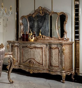 Casa Padrino Luxury Baroque Furniture Set Antique Silver / Brown / Gold - 1 Sideboard with 4 Doors & 1 Mirror - Handcrafted Furniture in Baroque Style