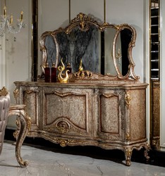 Casa Padrino set di mobili barocchi di lusso argento antico / marrone / oro - 1 Credenza con 4 Ante e 1 Specchio - Mobili fatti a mano in stile barocco