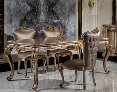 Casa Padrino ensemble de salle à manger baroque de luxe argent / argent antique / marron / or - 1 Table à Manger et 6 Chaises de Salle à Manger - Mobilier de salle à manger baroque - Noble & Magnifique