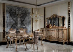 Casa Padrino set da pranzo barocco di lusso argento / argento antico / marrone / oro - 1 Tavolo da Pranzo e 6 Sedie da Pranzo - Mobili da sala da pranzo barocchi - Nobile e Magnifico
