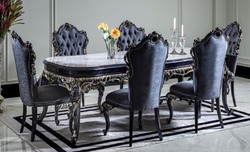 Casa Padrino luxury baroque dining room set white / blue / gold - 1 Dining Table & 6 Dining Chairs - Baroque dining room furniture - Noble & Magnificent