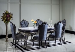 Casa Padrino luxury baroque dining room set white / blue / gold - 1 Dining Table & 6 Dining Chairs - Baroque dining room furniture - Noble & Magnificent