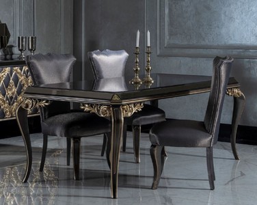 Casa Padrino ensemble de salle à manger baroque de luxe bleu / noir / or - 1 Table à Manger avec Plateau en Verre et 6 Chaises de Salle à Manger - Mobilier de salle à manger de style baroque nobles