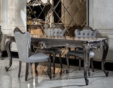 Casa Padrino ensemble de salle à manger baroque de luxe bleu clair / gris foncé - 1 Table à Manger et 6 Chaises de Salle à Manger - Mobilier de salle à manger de style baroque nobles