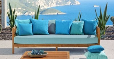 Luxus Massivholz Teakholz Garten Terrassen Hotel Sofa Braun Hellblau Luxury Solid Wood Garden Terraces Hotel Sofa Brown Light Blue