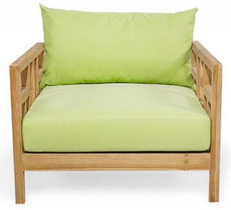 Casa Padrino Luxus Massivholz Gartensessel Naturfarben / Hellgrün 94 x 94 x H. 65 cm - Wetterbeständiger Teakholz Sessel mit Kissen - Garten & Terrassen Möbel - Luxus Qualität