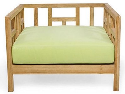 Casa Padrino Luxus Massivholz Gartensessel Naturfarben / Hellgrün 94 x 94 x H. 65 cm - Wetterbeständiger Teakholz Sessel mit Kissen - Garten & Terrassen Möbel - Luxus Qualität