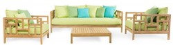 Casa Padrino sillón de jardín de lujo de madera maciza natural / verde claro 94 x 94 x A. 65 cm - Sillón de teca resistente a la intemperie con cojines - Muebles de Jardín y Terraza - Calidad de Lujo
