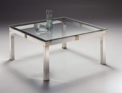 Casa Padrino luxury coffee table silver / brass 100 x 100 x H. 48 cm - Square brass living room table with glass top - Living room furniture - Luxury Quality