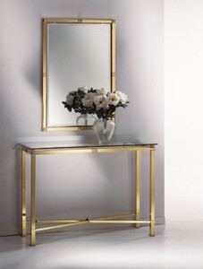 Casa Padrino luxury mirror console brass - 1 Console Table with Glass Top & 1 Wall Mirror - Luxury Furniture