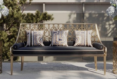 Handgefertigtes Luxus Wohnzimmer Garten Bank Sitzbank Grau Weiß Gold Handmade Luxury Living Room Garden Bench Gray White Gold