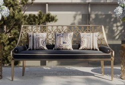 Casa Padrino luxury bench gray / white / gold 150 x 50 x H. 89 cm - Handmade bench with cushions - Garden & Terrace Bench - Hotel Furniture - Luxury Quality