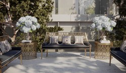 Casa Padrino luxury bench gray / white / gold 150 x 50 x H. 89 cm - Handmade bench with cushions - Garden & Terrace Bench - Hotel Furniture - Luxury Quality