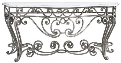 Luxus Jugendstil Schmiedeeisen Konsole Silber Weiß Luxury Art Nouveau Wrought Iron Console Silver White